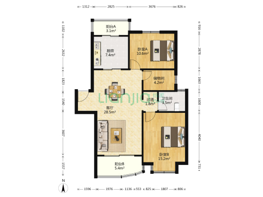 江桥三村四街坊 2室1厅1卫 91平方