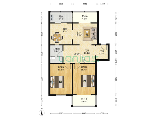 南海新居 2室2厅1卫 100平方