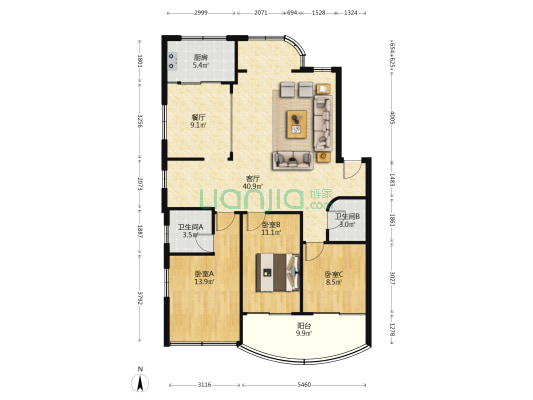 龙高联建公寓 3室2厅2卫 119平方