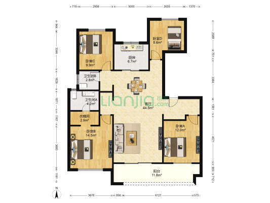 中南樾府 4室1厅2卫 144平方