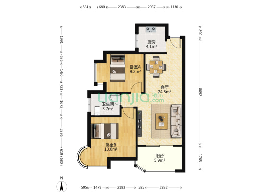 永祺西京 2室1厅1卫 78平方