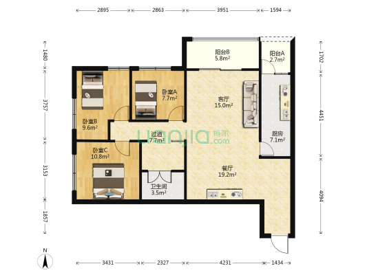 碧鸡名城 3室2厅1卫 125平方