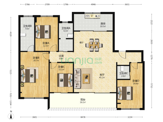溯源花苑 4室1厅3卫 180平方