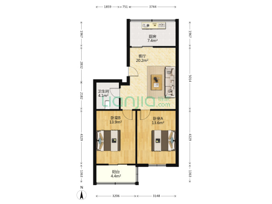 城堡酒店住宅小区 2室1厅1卫 78平方