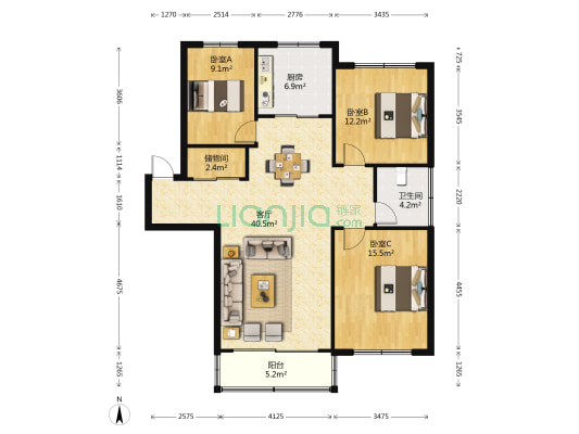 笕桥花苑 3室1厅1卫 113平方