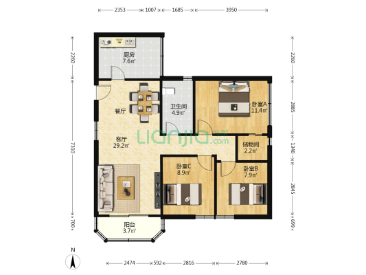 港都花园 3室1厅1卫 98平方