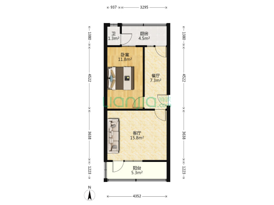 送变电公司职工宿舍 1室2厅1卫 43平方