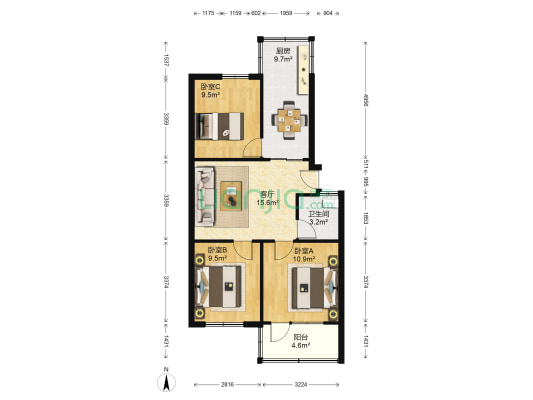 新明里小区 3室1厅1卫 74平方