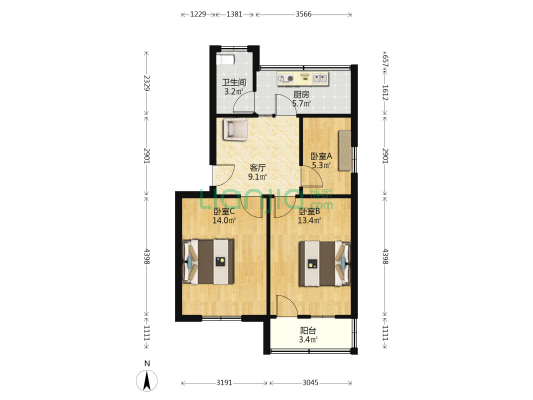 北岭山庄 3室1厅1卫 62平方
