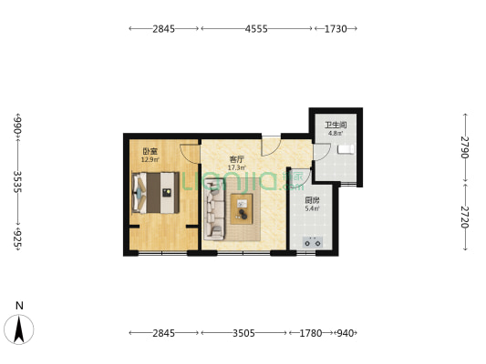 瑞铭园三区 1室1厅1卫 62平方
