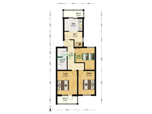 林大北路10号院 2室1厅1卫 87平方