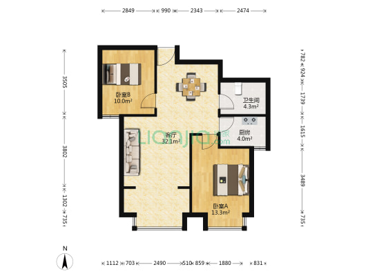 大家新城 2室1厅1卫 76平方