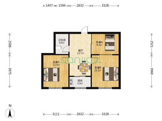 万隆小区 3室1厅1卫 73平方