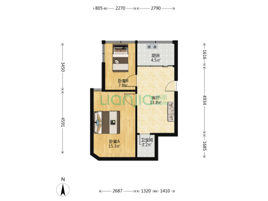 沿河街1号 2室1厅1卫 57平方