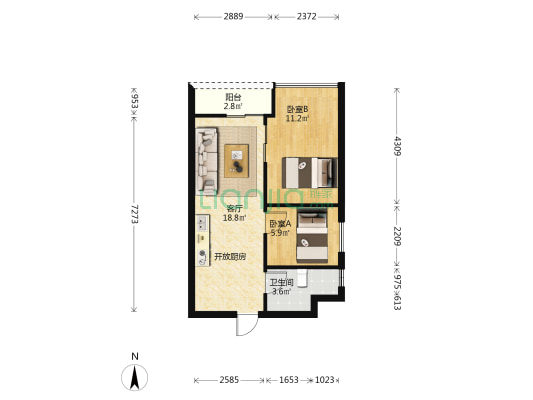 会展湾东城 2室1厅1卫 64平方