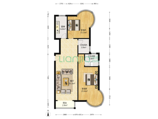 满二业主诚心出售 只要您出价 我帮您聊 南北通透户型-户型图