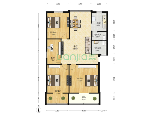 建设路61号 4室1厅2卫 123平方