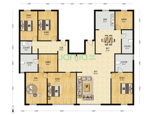 中力龙湾公馆 5室2厅4卫 289平方