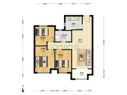 和美尚苑 3室1厅1卫 91平方