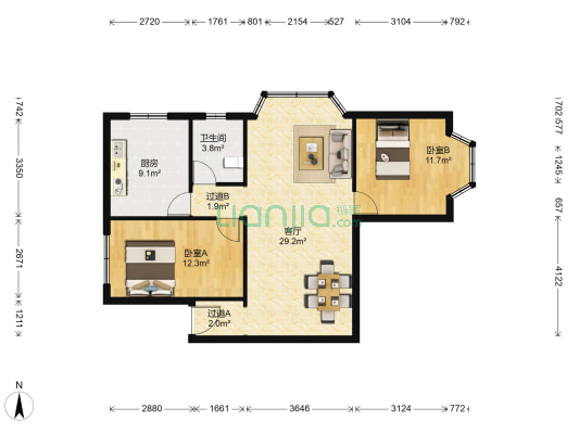 石坪桥横街51号 2室1厅1卫 83平方