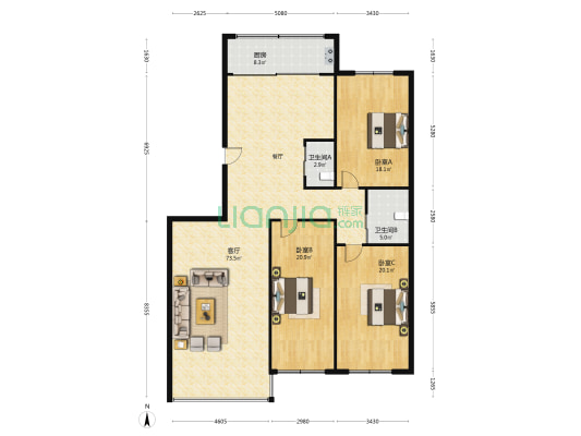 中环17区 3室1厅2卫 174平方