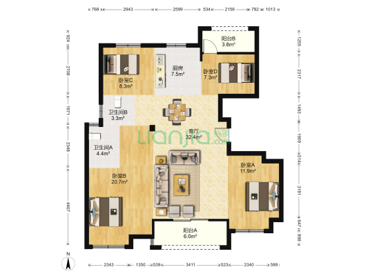 缇郦苑 4室1厅2卫 127平方