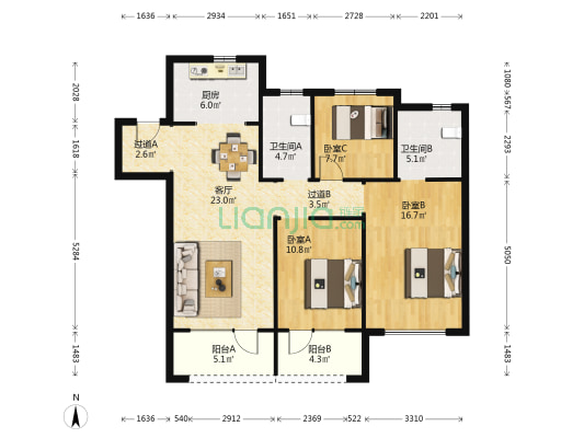 融创都会中心和悦 3室1厅2卫 120平方