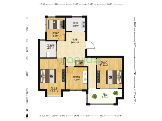 龙湾豪景 3室1厅1卫 85平方