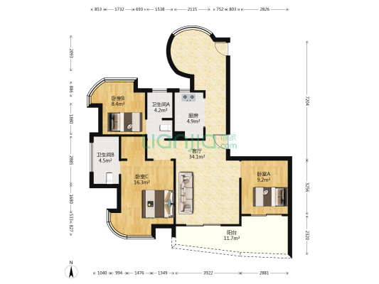 逸都佳园 3室1厅2卫 126平方