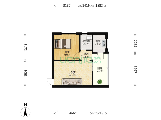 新迎小区二组团 1室1厅1卫 47平方