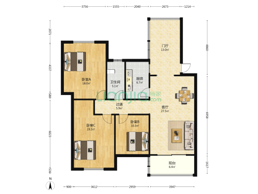 翡翠花城  3室1厅1卫 82平方