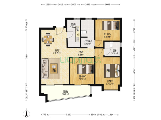 启迪科技城水木园 3室1厅2卫 114平方