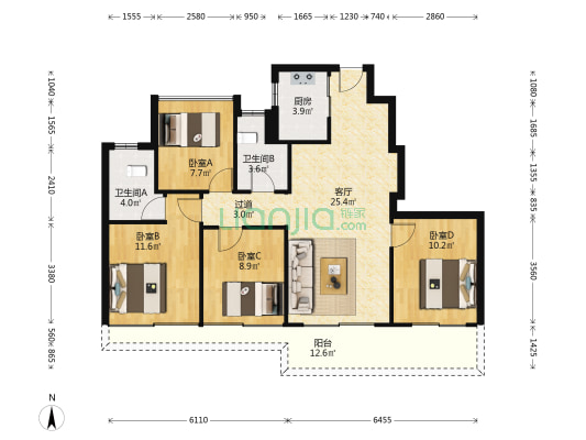 荣和福邸 4室1厅2卫 109平方