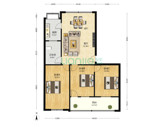 松鹤路12号 3室1厅1卫 129平方