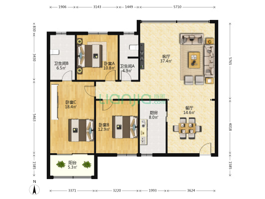 瑞丰苑 3室2厅2卫 141平方