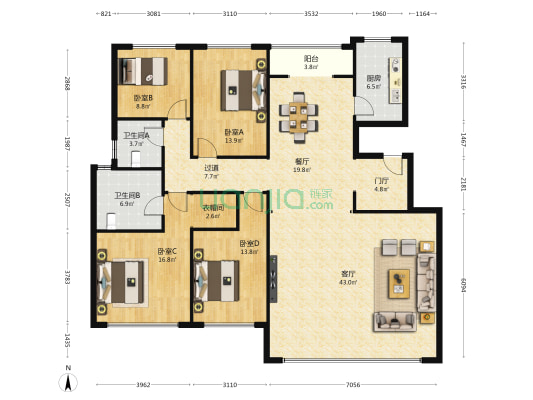 曲江城市树 4室2厅2卫 191平方