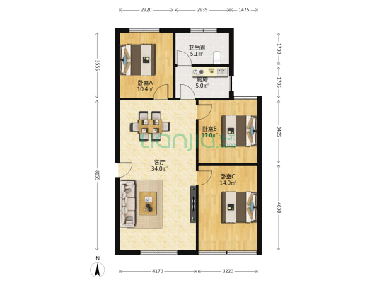 八鴿岩小區 3室1厅1卫 88平方