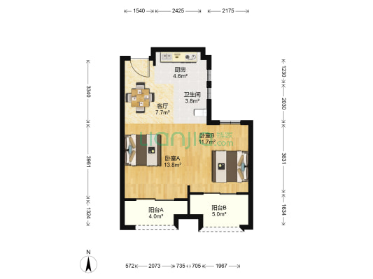 晶萃公馆 2室1厅1卫 70平方