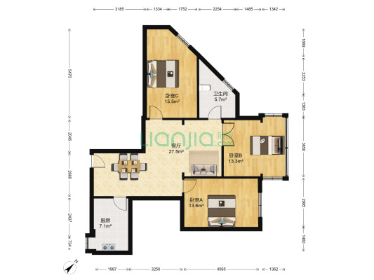 台北一路29号 3室1厅1卫 104平方