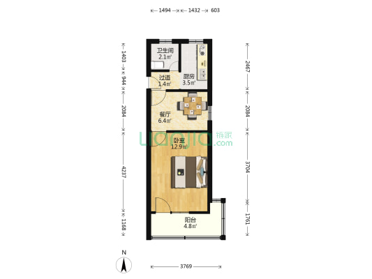 上外小区 1室1厅1卫 42平方