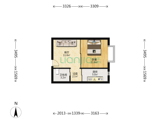 高欣公寓 1室1厅1卫 46平方