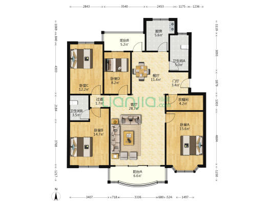 千汇花园 4室2厅2卫 140平方