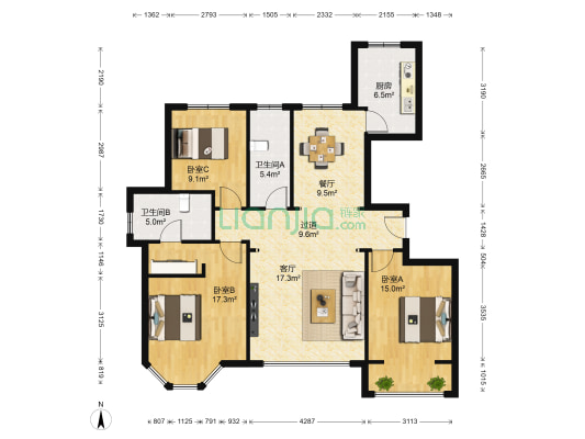 艾力枫社高尔夫花园 3室2厅2卫 138平方
