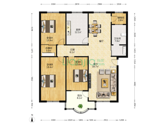 塔湾村第八小组第一小区 3室1厅1卫 144平方