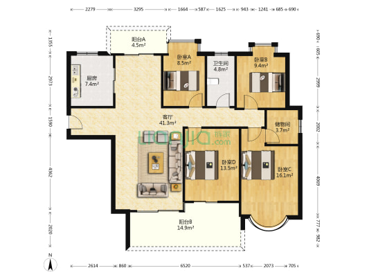 日昇昌阳光御园 4室1厅1卫 143平方