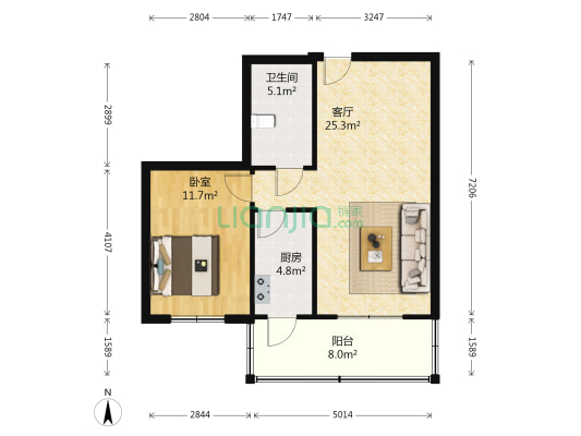 新开路355号 1室1厅1卫 65平方