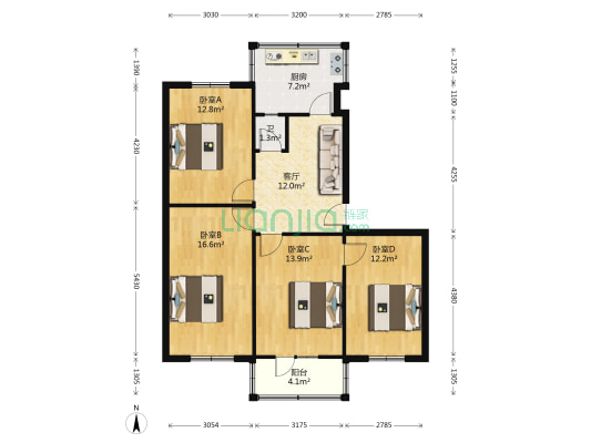 省文化厅 4室1厅1卫 91平方