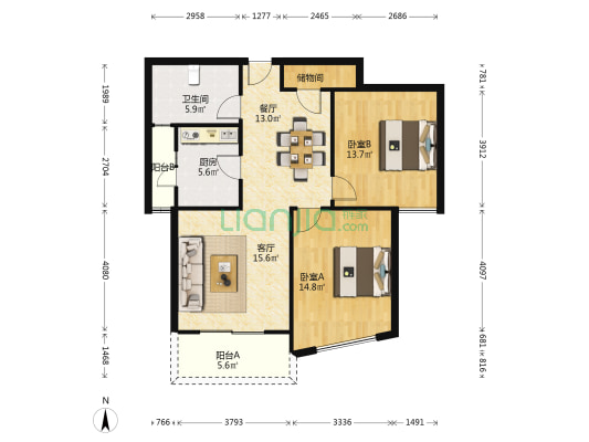 金色贝拉维 2室2厅1卫 98平方