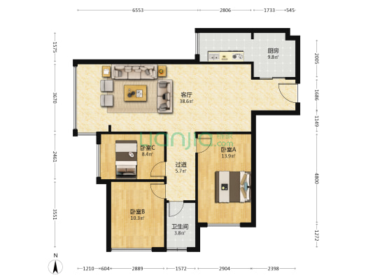 金地旭辉·上观 3室1厅1卫 87平方