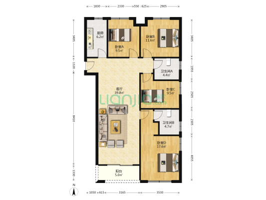幼专雅居 4室1厅2卫 139平方